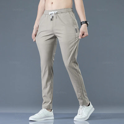 2025 Men's Trousers Spring Summer New Thin Green Solid Color Fashion Pocket Applique Full Length Casual Work Pants Pantalon