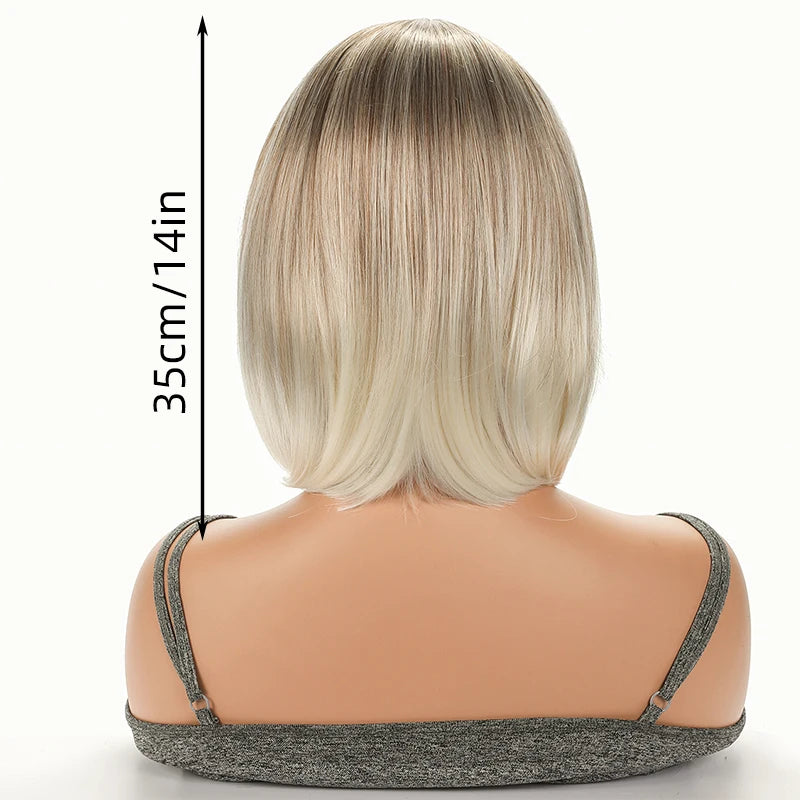 Wigs for Women; Synthetic Wig Cross-Border Golden Short Hair; Bobo Short Straight Hair; Synthetic Fiber Hair with Middle