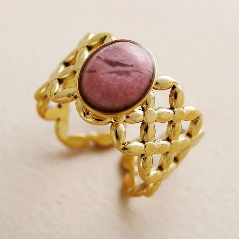 Trendy Center Stone Stainless Steel Finger Rings Adjustable Designer Woman Cocktail Ring Wedding Couples Jewelry Bijoux