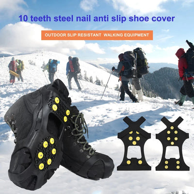 Outdoor 10Teeth Climbing Crampons Anti-Slip Mountaineering Cleats Unisex Snow Claw Shoe Covers Walking Hiking Accessories Spikes