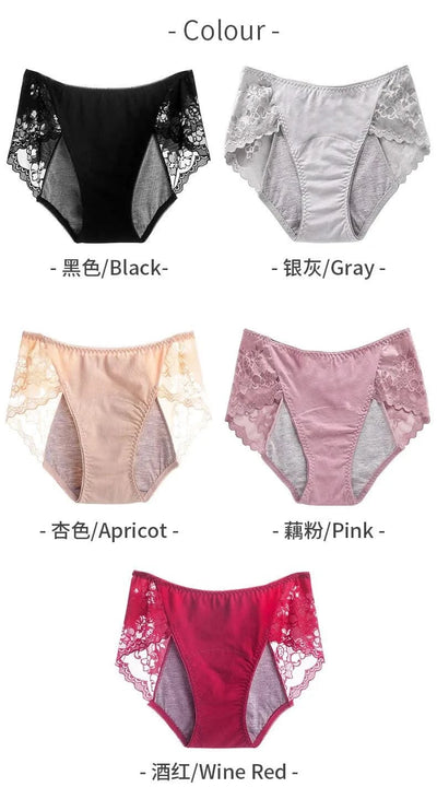 Women's Leak Proof Menstrual Panties lace Breathable SexysWaterproof Mid Waist Physiological Period Seamless  Underwear