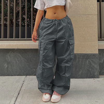 Low Waist Parachute Loose Baggy Sweatpants Trousers Women Jogger Cargo Pants Streetwear Outfits
