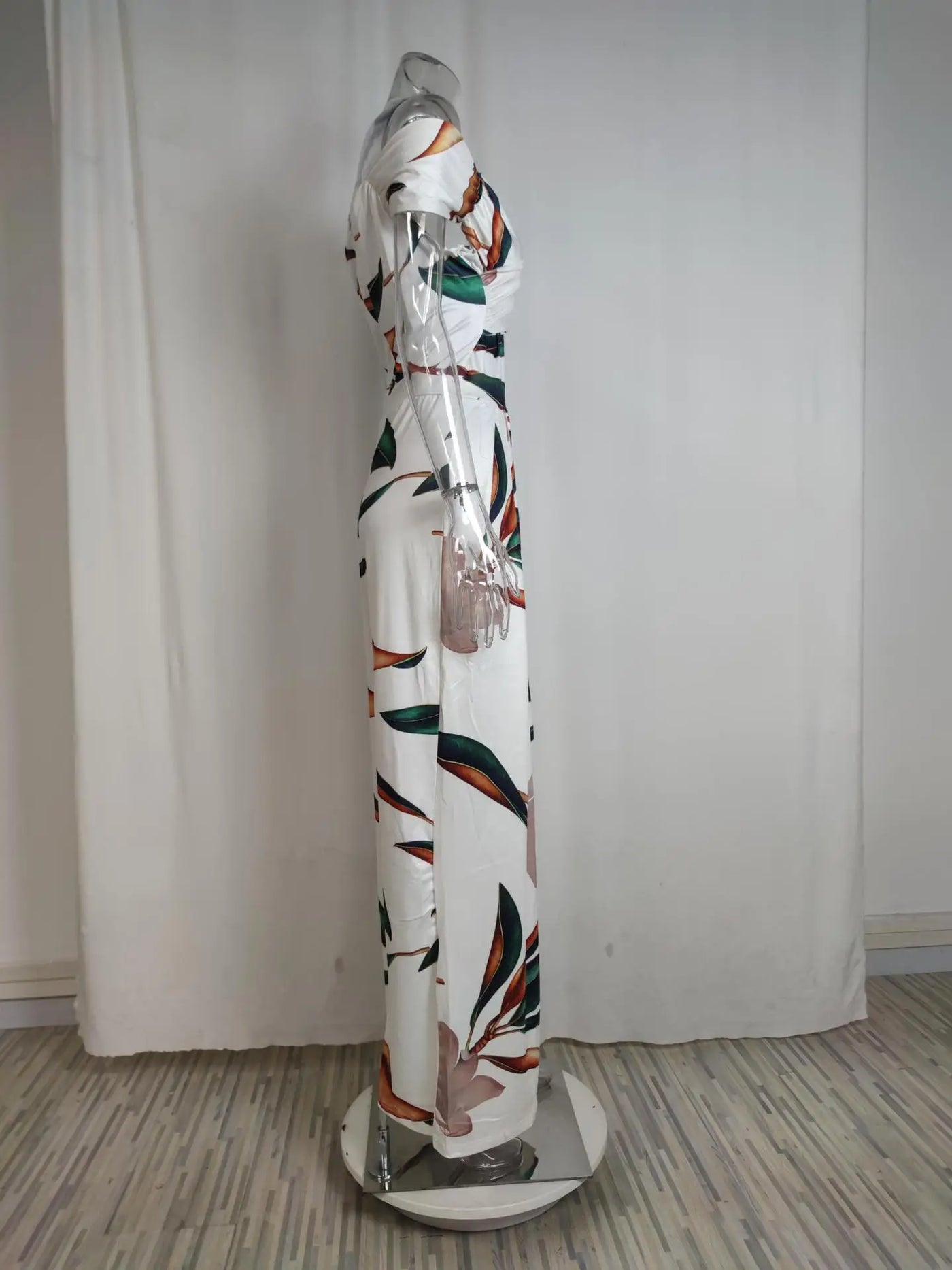 Women's Fashion Printed Casual High Waist Jumpsuit Ladies Sexy Off Shoulder Flower Short Sleeve Wide Leg Jumpsuit Woman Rompers