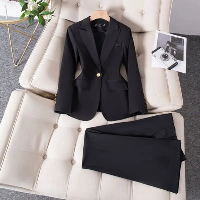 Women's Winter Retro Casual Short Blazer Coat Wide Leg Pants Set Commuting Solid Color Waist Closing Suit Pants Two-piece Set
