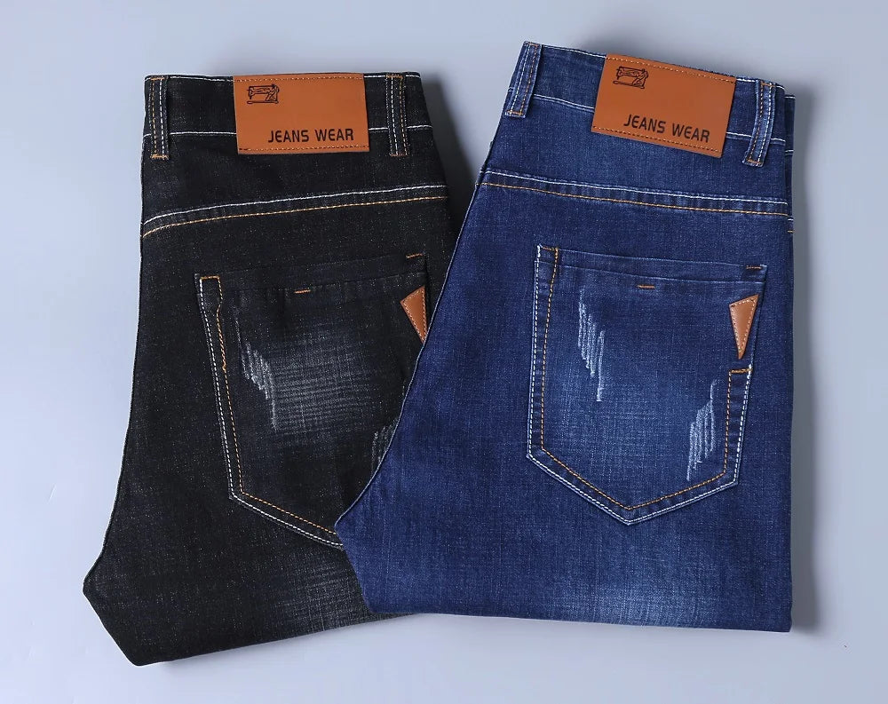 Men's Jeans Straight Leg Loose Elastic Business Casual Daily Versatile Men's Denim Pants 2025 New Outer Wear Men's Jeans Can Be Worn in All Seasons