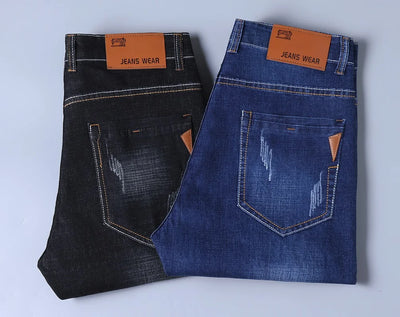 Men's Jeans Straight Leg Loose Elastic Business Casual Daily Versatile Men's Denim Pants 2025 New Outer Wear Men's Jeans Can Be Worn in All Seasons
