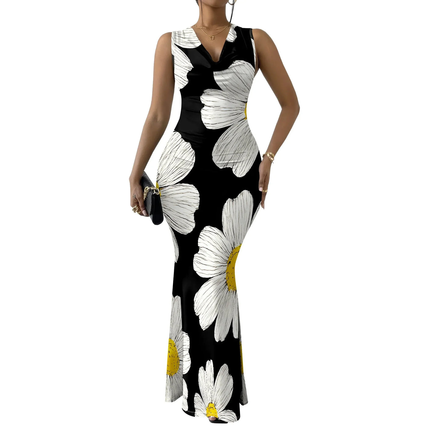 Women's Summer Rehearsal Dinner Dresses for Bride Sexy Floral Bodycon Dress Mermaid Elegant Sleeveless V Neck Formal Maxi Dresse