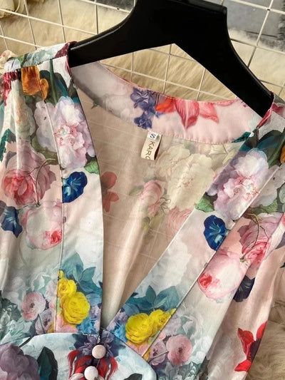 Summer Holiday Gorgeous Floral Retro Dress Women Sleeveless Ruffles Flower Print Dress Female Bohemain Robe Festival Vestidos