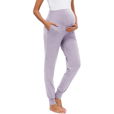 Spring Maternity Women's Casual Pants Premama Solid High Waist Strechy Lounge Trousers For Pregnant Women Joggers With Pockets