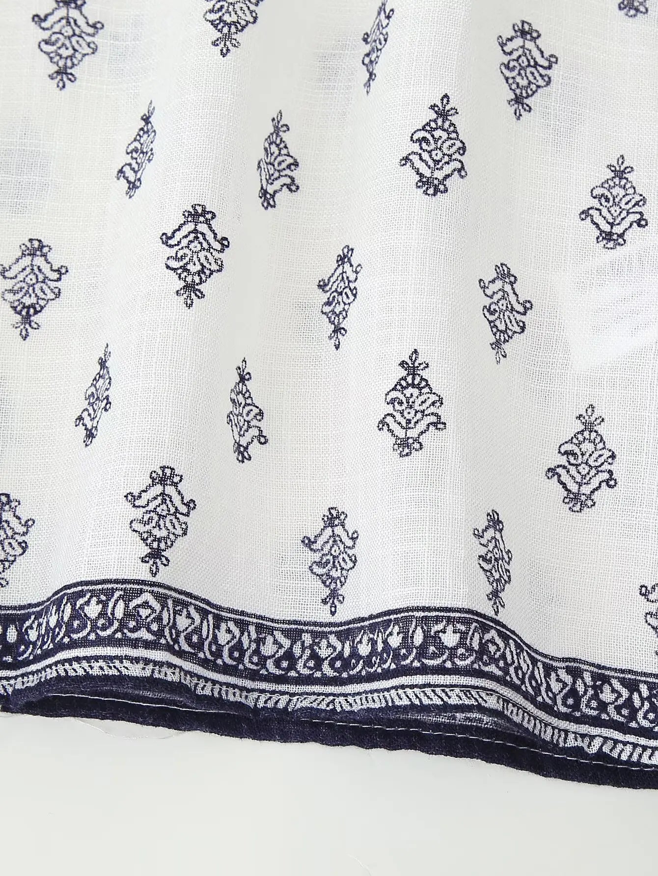 2025 Women's New Fashion Hundred Tops Puffy Sleeve Cotton Linen Printed Shirt