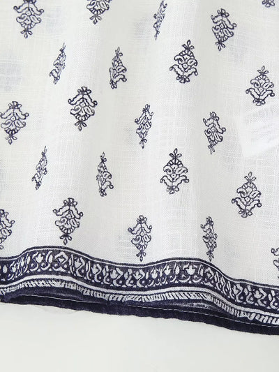 2025 Women's New Fashion Hundred Tops Puffy Sleeve Cotton Linen Printed Shirt