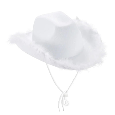 Women's Cowboy Hat, Adult Solid Color Furry Trim Wide Brim Hat Female Cap for Dating Party
