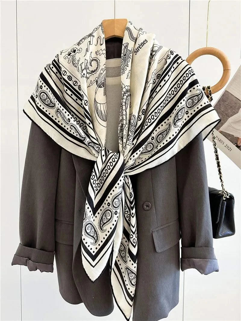 Large Square Wool Blanket Scarf Wraps Women Shawl 132x132CM