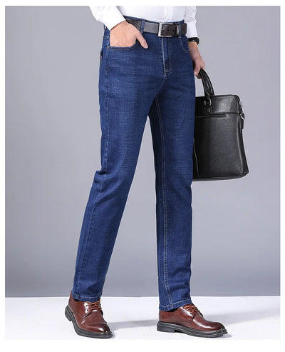 Men Fashion Straight Jeans Men 2024 New Stretch Slim Fit Pants Comfortable Soft Business Denim Trousers Male Brand Clothing