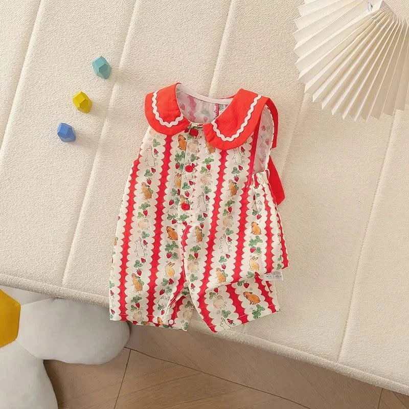 Adorable Baby Girls' Cotton Romper with Rabbit Print & Doll Collar With  Rabbit Ears Design | 0 - 2 Y Newborn infant