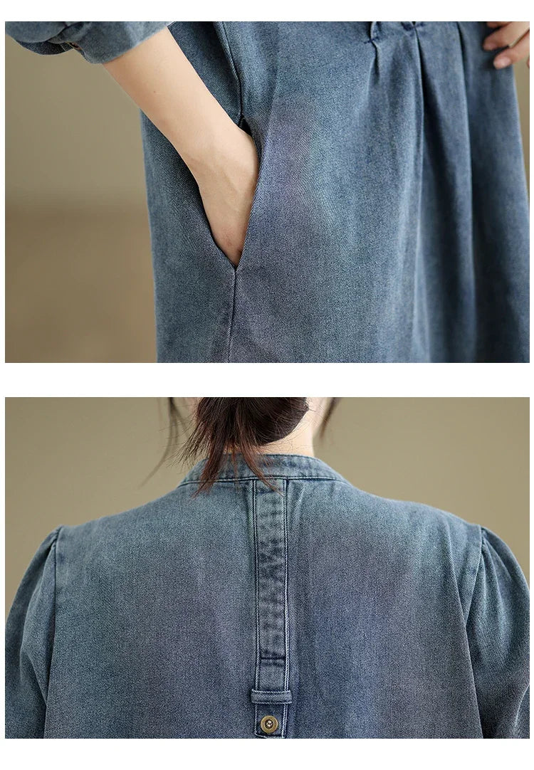 Denim Oversized Autumn Winter Long Sleeve Coat Women Ruffle Fashion Loose Pleated Ladies Jackets Retro Woman Jackets Coats