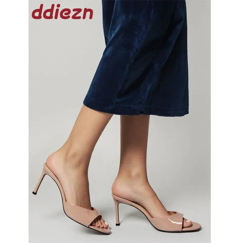 Slip On Ladies Stiletto Heels Shoes New In Summer Spring Luxury Female Slides Footwear Fashion Round Toe Women Heels Pumps Shoes