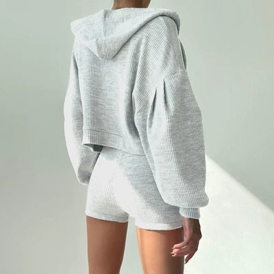 Solid Sport 3 Piece Set Crop Vest Hoodie Tracksuit Women Casual Sweatshirt Coat Mini Short Matching Set Sportswear 3 PCS Outfit