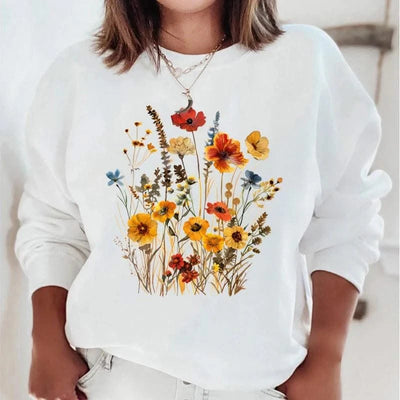 Women's Sweatshirts Wildflowers Boho Vintage Flower Design Hooded
