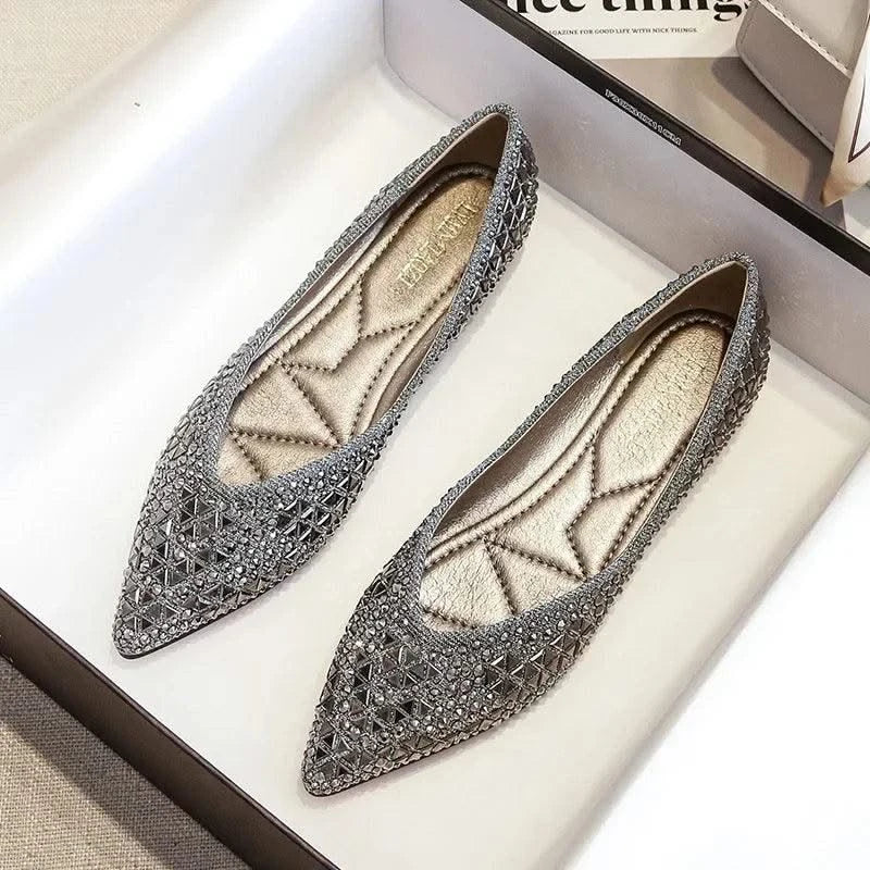 Women's Ballet Rhinestones Flats Female Plus Size 43 Slip on Boat Shoes Chaussure