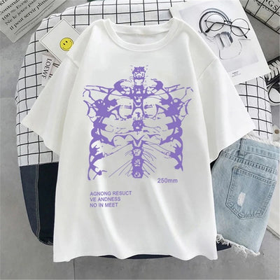 Oversized T-shirt Women Female T-shirt Dark Skull Bones Heart and Lung Print Short Sleeve Streetwear Harajuku Top Woman Clothes
