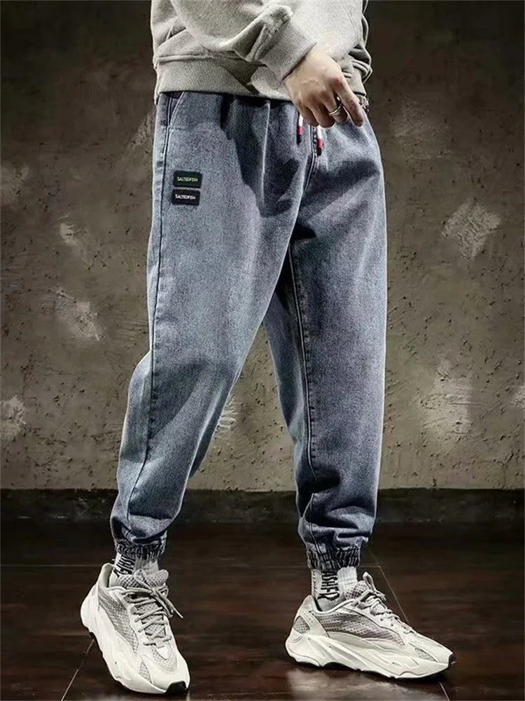 Spring Designer Fashion Men Jeans Retro Black Gray Vintage Casual Denim Harem Pants Ripped Jeans Men Wide Leg Taper Men Jeans
