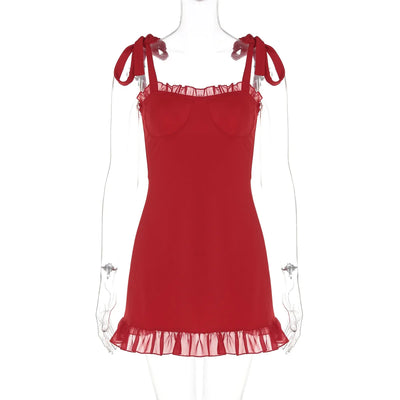 Women's Summer Dresses 2024 Sleeveless Sweetheart Neck Lace Up Mini Dress Ruffle Hem Floral Beach Dress Vacation Tank Top