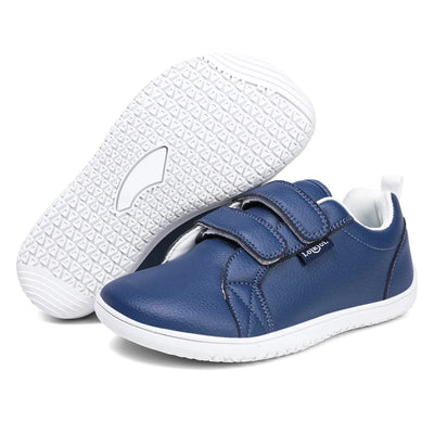 Kids Lightweight Hook Loop Artificial Leather Walking Shoes | Boys Girls Wide Toe Minimalist Fashion Flat Sneakers