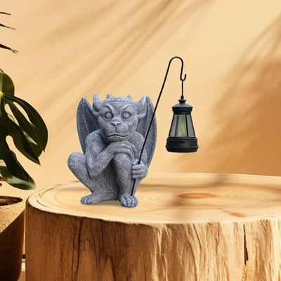 Garden Gargoyle Statue with Solar Light Scary Figurine Weatherproof Sculpture Ornament for Balcony Lawn Walkway Backyard Gift