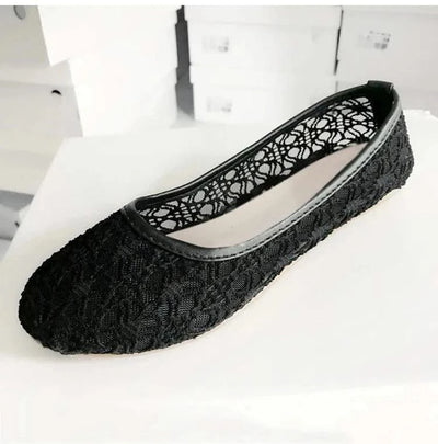 Women Fashion Lace Slip On Cut Outs Bow Ballet Breathable Flats Shoes