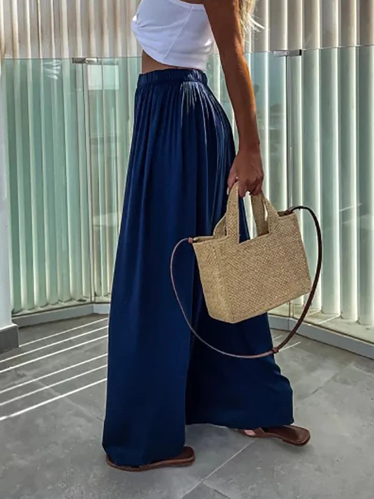 Loose Loungewear Wide Leg Pants, Women Spring Summer All Match Fashion Trousers, 2024 High Elastic Waist Ladies Pants Streetwear