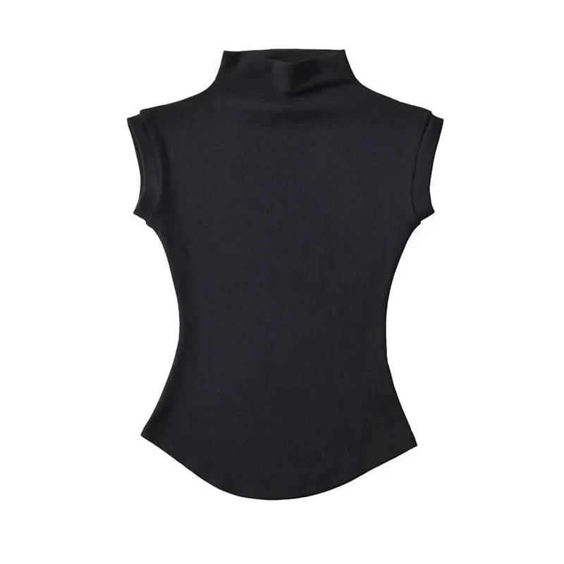 Women Turtleneck Sleeveless T-Shirts Tops