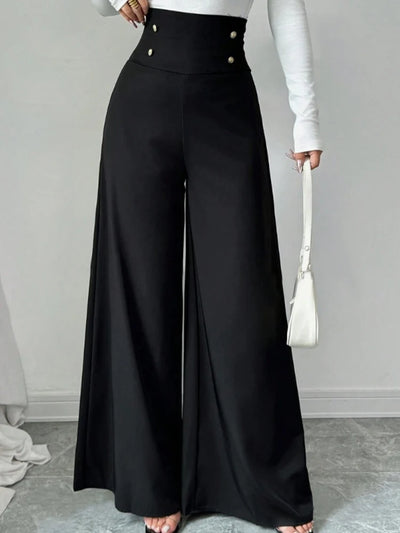 Women's Fashionable and Elegant Solid Color Wide-Leg Pants for Spring and Autumn, High Waisted Pants