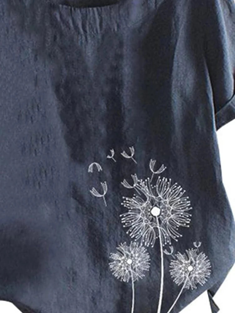 Linen Women's Tops Fashion Floral Printed Cotton Yarn Shirt Fashion Button Design Shirt Sleeve T Shirts