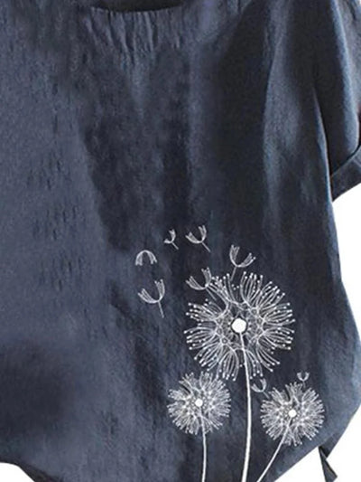 Linen Women's Tops Fashion Floral Printed Cotton Yarn Shirt Fashion Button Design Shirt Sleeve T Shirts