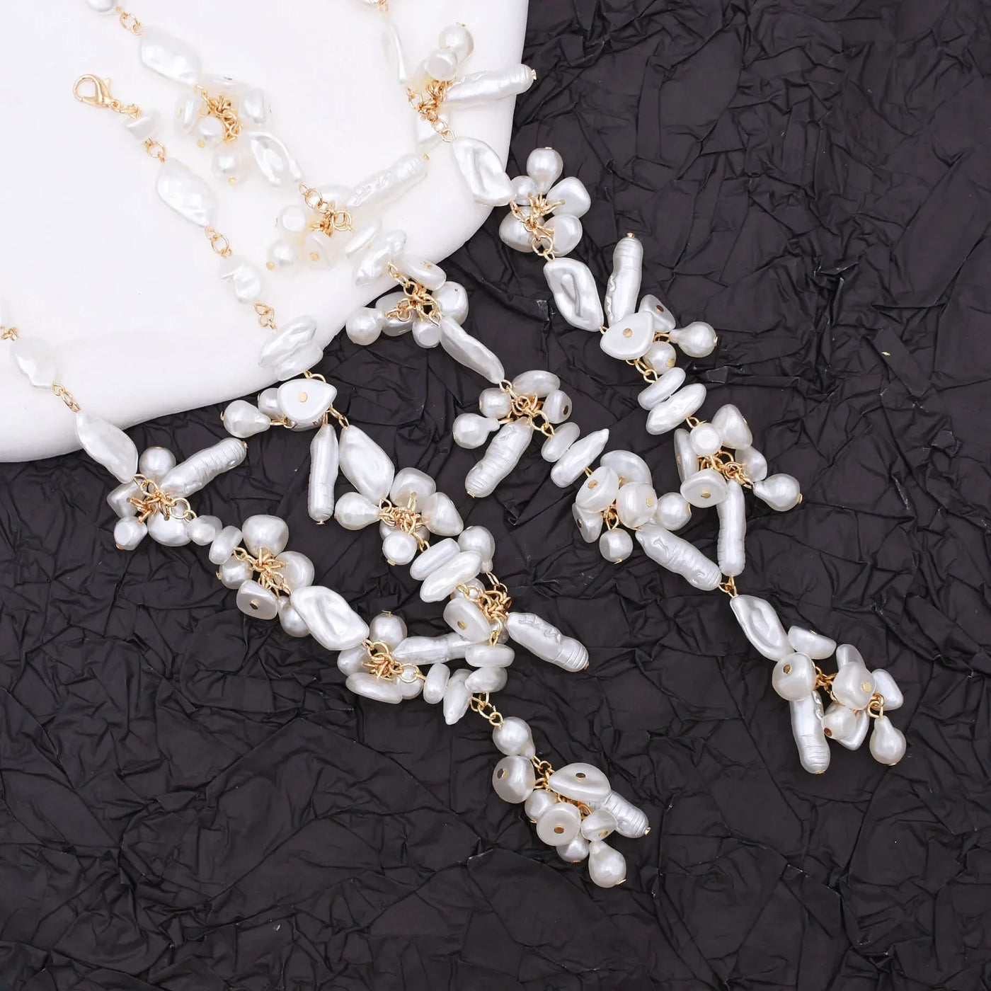 Luxury Baroque Irregularity Pearl Necklace Double Layered Jewelry for Women Fashionable Long Chain Dress Female Accessory Gift