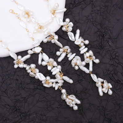 Luxury Baroque Irregularity Pearl Necklace Double Layered Jewelry for Women Fashionable Long Chain Dress Female Accessory Gift
