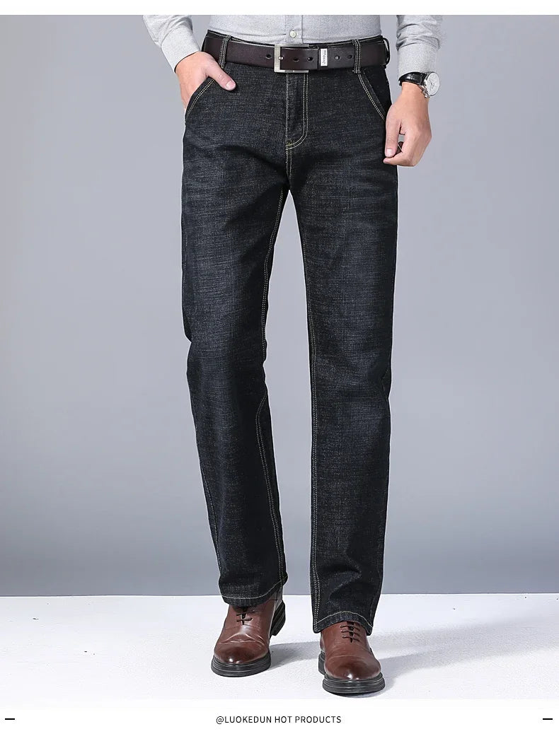 Men's Comfortable Soft Business Casual Denim Trousers Slim Fit Straight Pants Fashion Male Brand Light Luxury Stretch Clothing