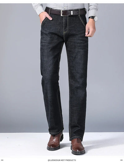 Men's Comfortable Soft Business Casual Denim Trousers Slim Fit Straight Pants Fashion Male Brand Light Luxury Stretch Clothing