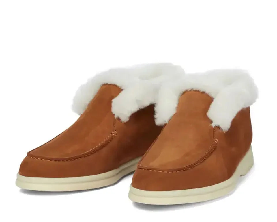 Fur Ankle Boots Women's Cow Suede Loafers High Quality 2025 Winter Flat Shoes Fur Integrated Warm Snow Boots