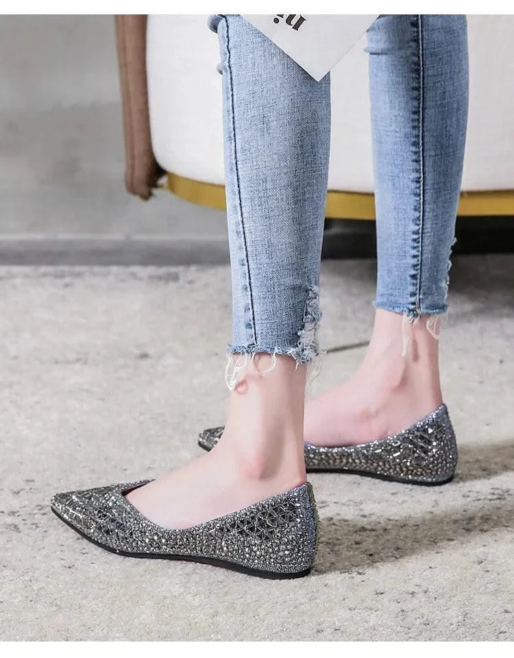 Women's Ballet Rhinestones Flats Female Plus Size 43 Slip on Boat Shoes Chaussure