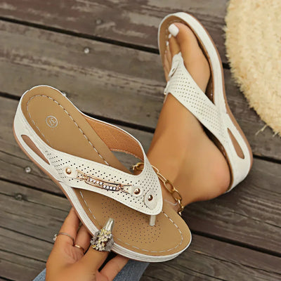 Chic Women's Retro Flip-Flops With Arch Support - Comfortable Slip-On Summer Thong Sandals, Faux Cover