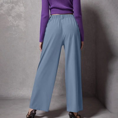 Wide Leg Pants Elastic High Waist Casual And Versatile Suit Pants For Female Simple Fashion Nine Length Trousers With Pockets