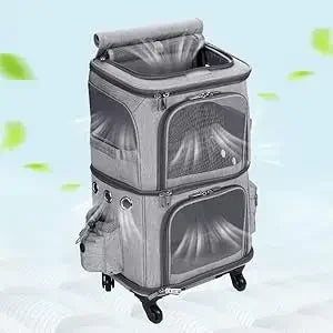 Pet Cat Backpack Double layer Pet Trolley Bag Can Hold Two Cat Stroller Bags Folding Dog Transporter Carrier Cat Outdoor Travel
