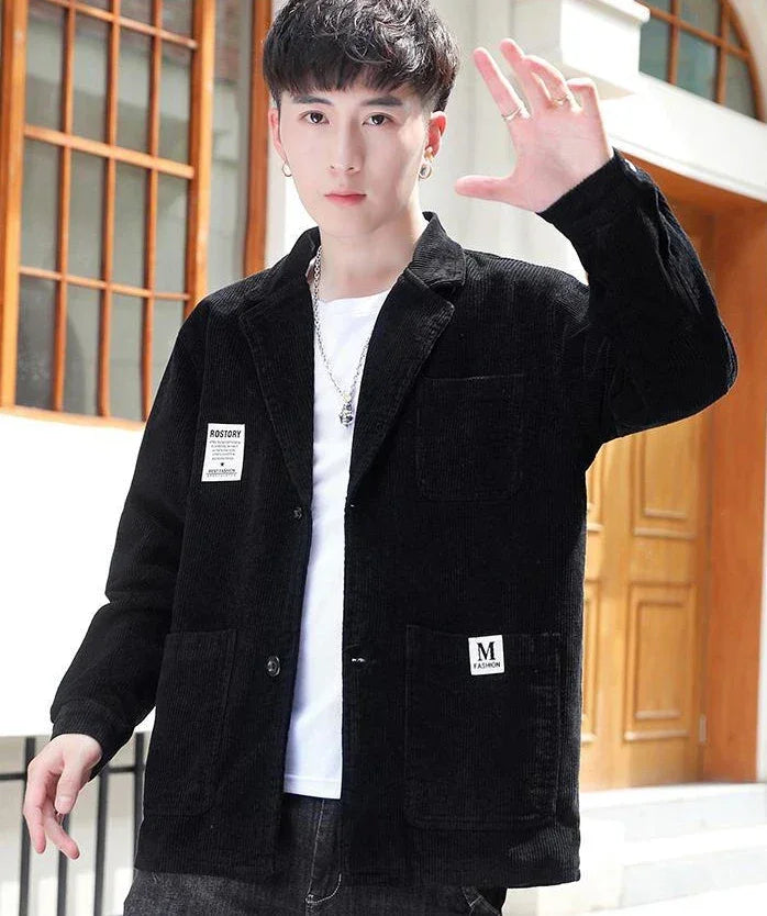Man Suits and Blazers Black Corduroy Jacket for Men Single Breasted Fashion 2024 Elegant Coats Classic Casual High Quality New