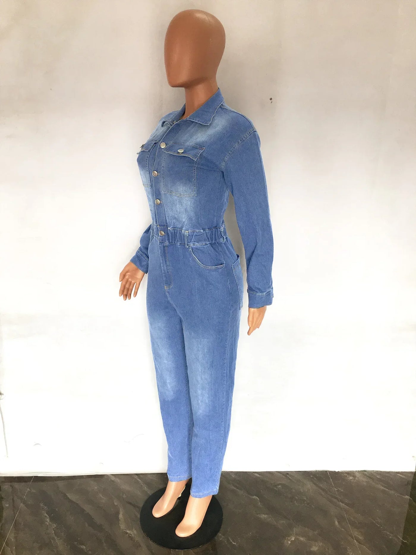 Women Jeans Jumpsuits Single Breasted Solid Denim Washing Overalls Pockets High Street Button Pencil Pants Ankle Length