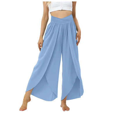 Women Wide Leg Pants High Waisted Yoga Hippie Casual Wear Boho Beach Palazzo Pants Women Jogging Trousers Korean Chiffon