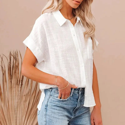 Summer Cotton Linen White Shirt Women Short Sleeve Casual Tops Ladies Elegant Blouses Short Sleeve Summer Shirts for Women 21929