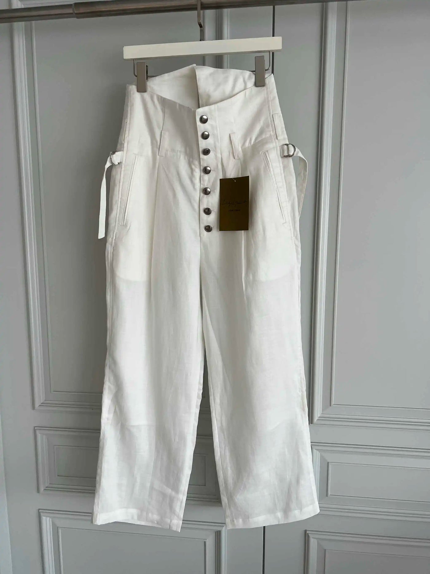 TOP-YAMAMOTO original design high-waisted black and white linen casual loose trousers for men