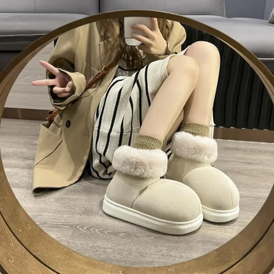 Kidmi Classic Fur Boots For Women Winter Boots Outdoor Fashion Ankle Long Boots For Women Padded Boots New Indoor Warm Fur Shoes